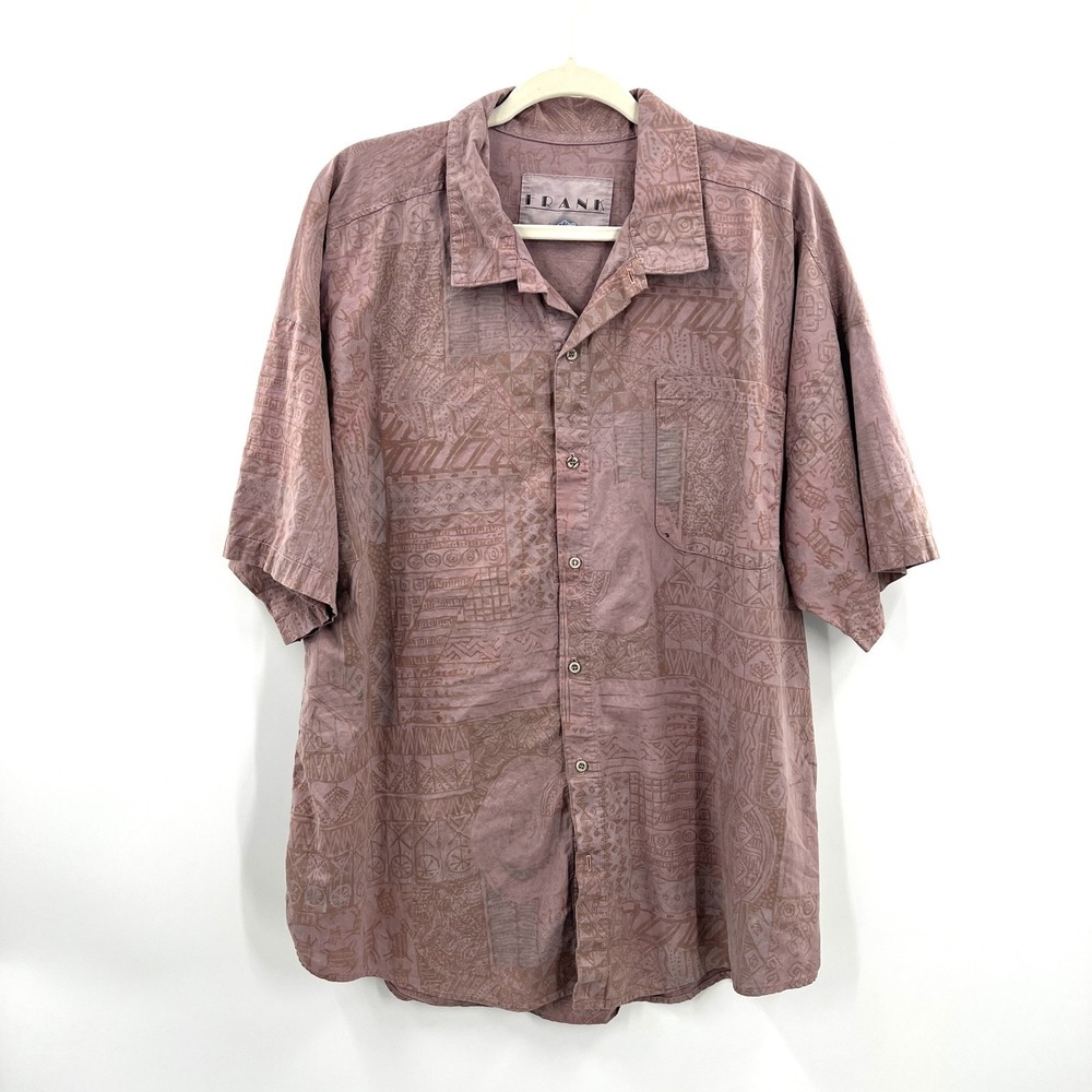 Vintage 80s Frank Purple‎ tribal pattern vacation geometric pastel button up XL
